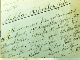 Handgeschriebene Original-Rezeptkarte „Mokka-Sahnetrüffel"